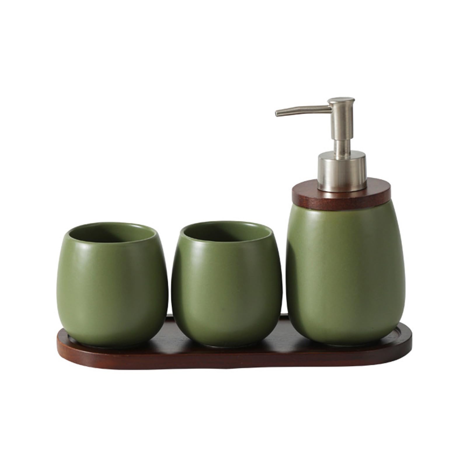 Qusinfc Ceramic Mouthwash Cup Liquid Soap Dispenser with Wooden Stand for Home and Boutiques Hotel Countertop Display Toothbrush Cup and Soap Despenser
