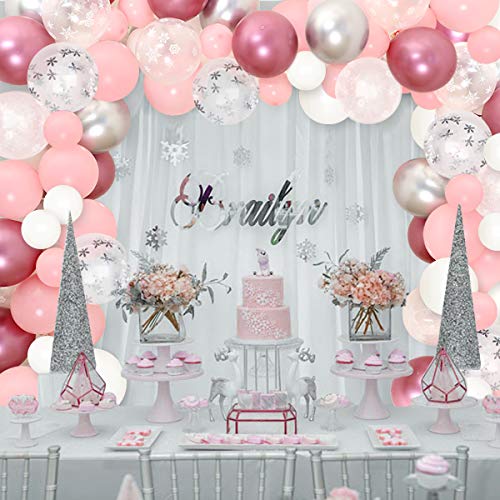 Sneeuwvlok ballon Garland boog Kit roze en zilver Winter Wonderland 1e verjaardagsfeestje decoraties voor meisje met… - Image 5