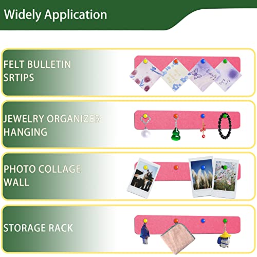 Bulletin Board, Jeethemy Felt Pin Board Bar Strips, Self Adhesive Cork Boards For Walls With 35 Push Pins For Bedrooms Offices Home Decoration,5 Pack,Pink #TOP3