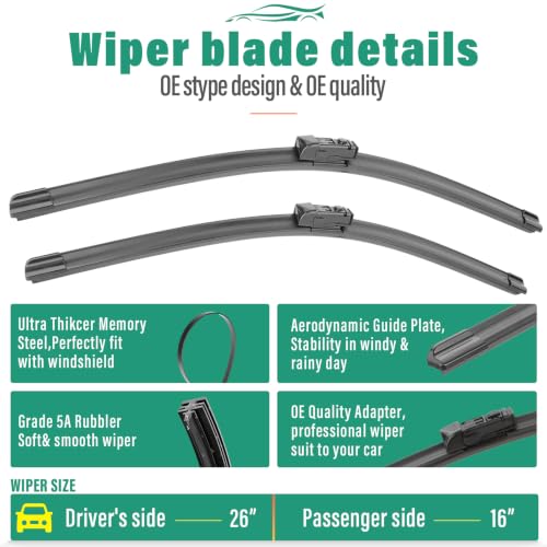 Image of Windshield Wiper Blades Replacement for Subaru Crosstrek Impreza 2024-2026 | Fits Subaru Crosstrek & Impreza 2024 2025 2026, 26 inch+16 inch Front & 14 inch Rear 3-Piece Set, Streak-Free, OEM Quality, Easy Install