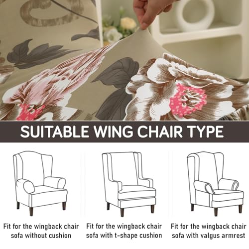 Image of HOKIPO 140 GSM Stretchable Wing Chair Cover, Buff Brown Geum (NEW-AR-5135-D3)