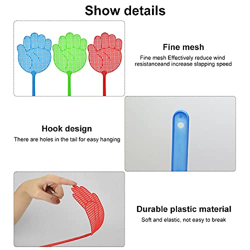 Fly Swatter, 20 PCS Plastic Fly Swat Flyswatter Multi Pack ManualFly Squat Insect Mosquito Wasp Pest Controlwith Long Flexible Handle for Fliesand Mosquito, Heavy Duty, Assorted Colors