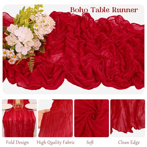 10 Pack Red Cheesecloth Table Runner 6FT Boho Gauze Fabric Table Runner Vintage Rustic Sheer Runners for Wedding Party Bridal Baby Shower Long Table Decorations by HAISIWLKJ - Used condition - Image 3
