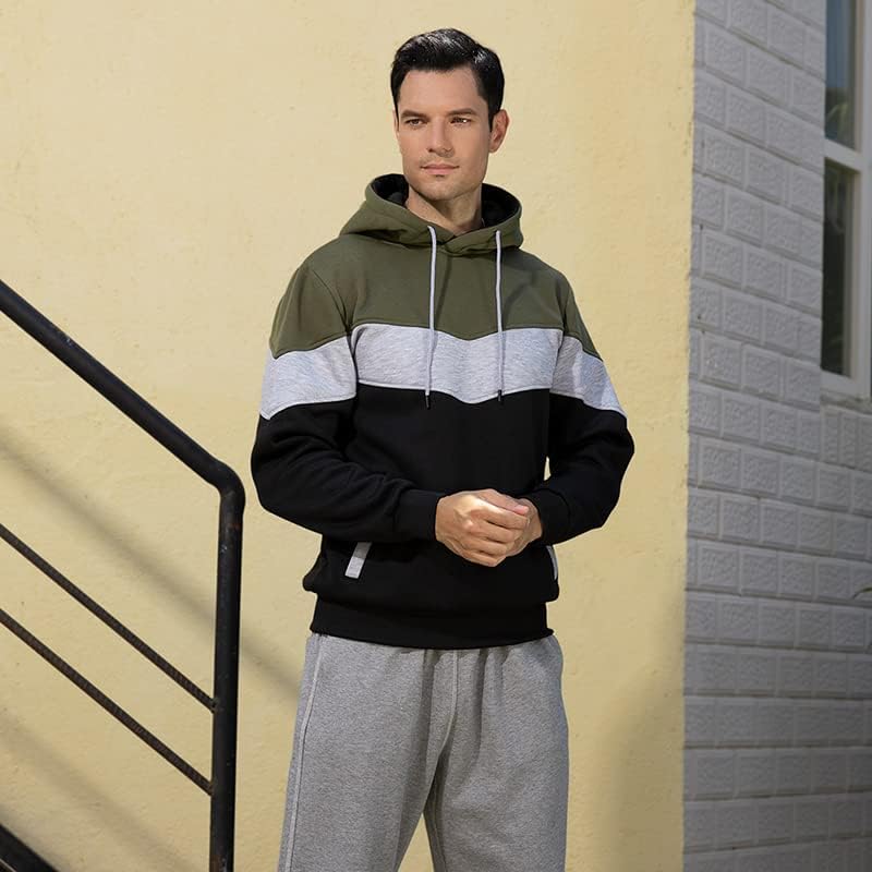 Men's Novelty Color Block Hoodie with Pocket Long Sleeve Pullover Fleece Casual Sweatshirt - Image 3