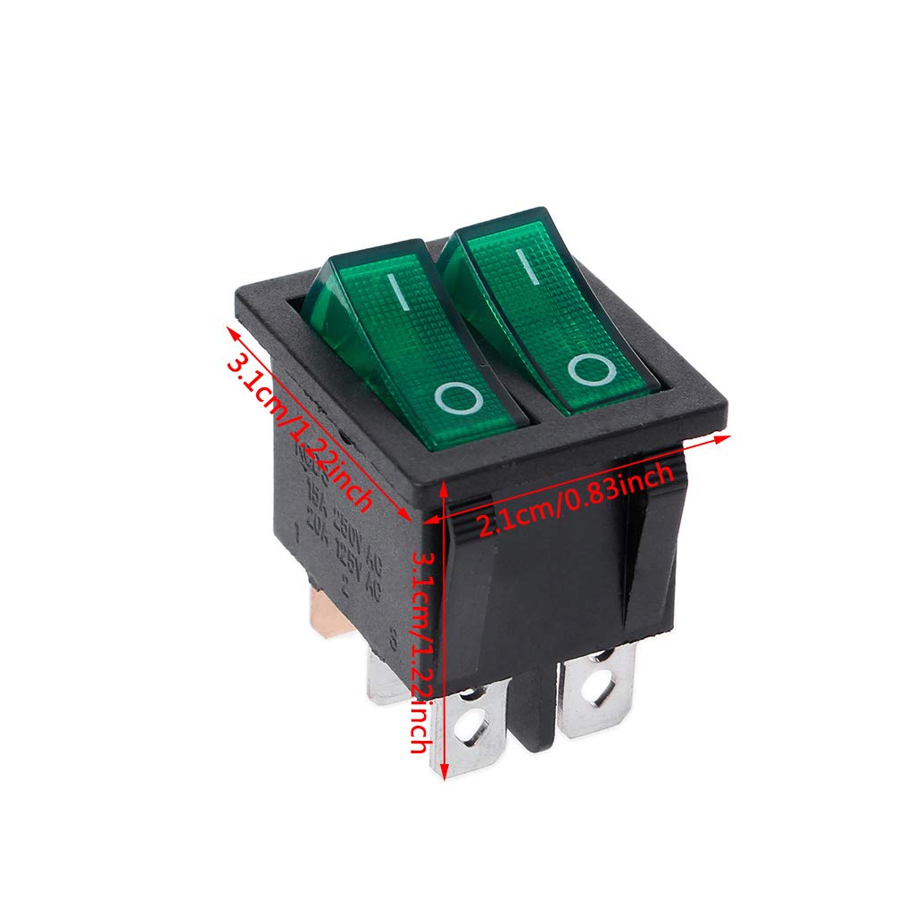Dual Boat Rocker Switch 6 Pin On-Off with Green Red Light 20A 125V AC