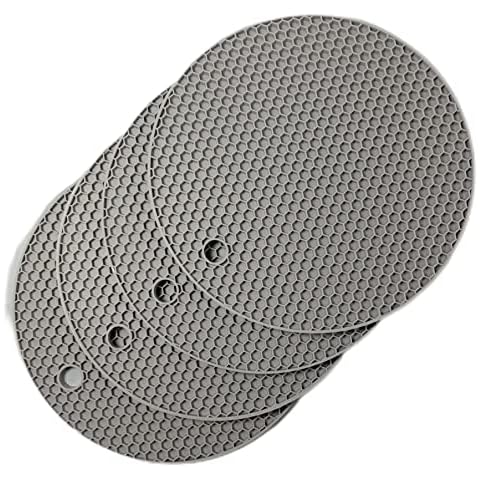Hotsyang Silicone Trivets,Silicone Trivets for Hot Pots and Pans, Silicone Trivets for Hot Dishes,Trivet Mats for Kitchen,Shape:Round Silicone Mats Set, Silicone Hot Pads for Kitchen Table,Grey 4 pcs Cover