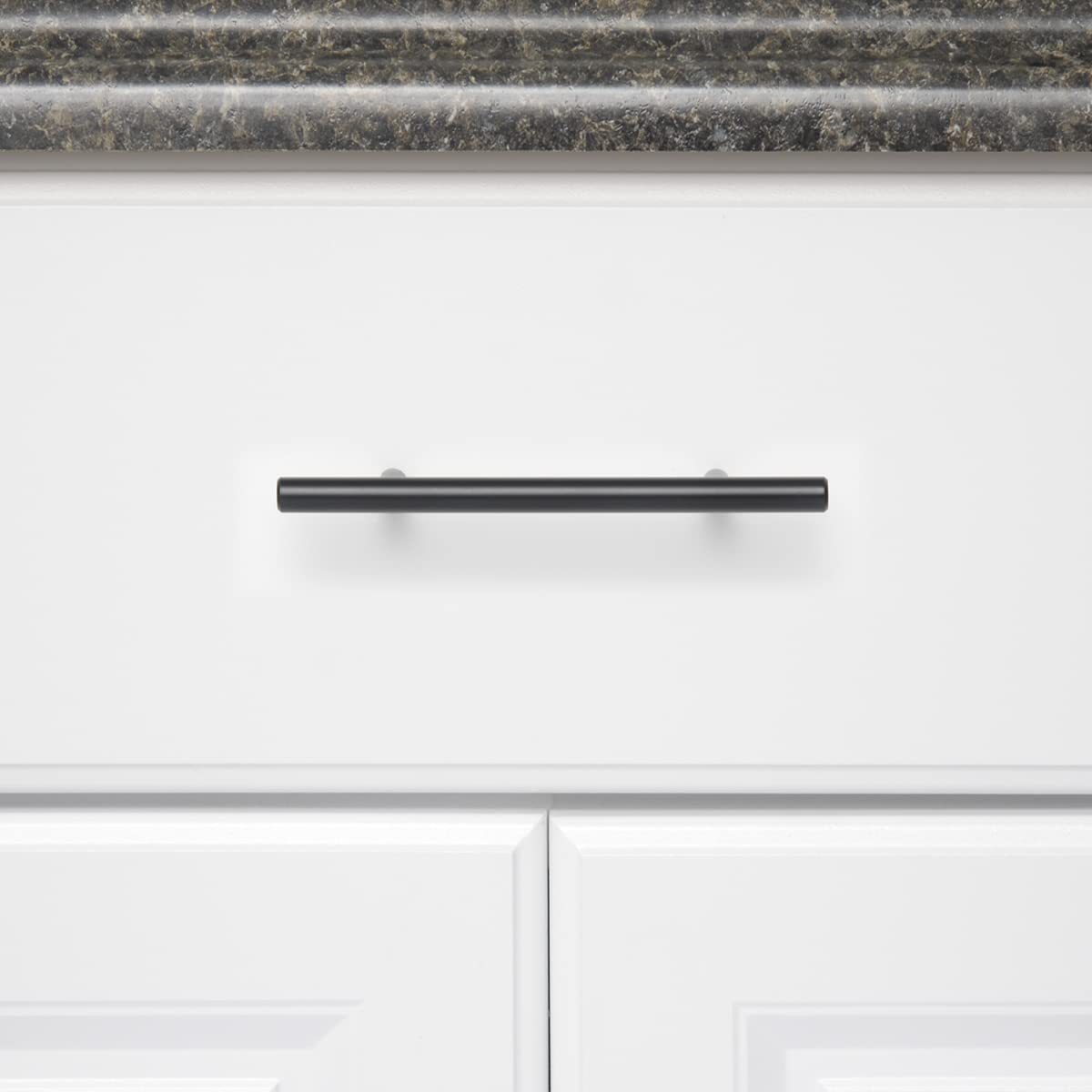 South Main Hardware Euro Bar Cabinet Drawer Pull Handle (3/8" Diameter), 5.88" Length (3.5" Hole Center), Flat Black, Mounting Hardware Included, 10-Pack