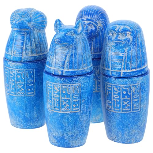 OSALADI Set de 4 Esculturas de Artefactos Egipcios Antiguos Vasos Canopos Miniatura de Vidrio Inscripciones de Deidades Egipcias Decoración Histórica para Coleccionistas de Mitología