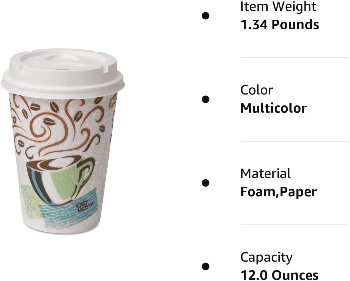 Dixie 5342Combo600 Paper Hot Cups & Lids Combo Bag, 12Oz, 50/Pack