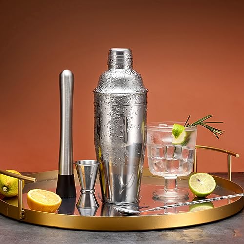 Cocktail Shaker Bar Set for Bartending, Martini Shaker Set Drink Mixing, Bar Tools Bartender Kit by Plat Star | Stainless Steel | Margarita – Silver, 24oz