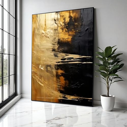 Affiches contemporaines de salon et tableau or noir abstrait en format 60x80