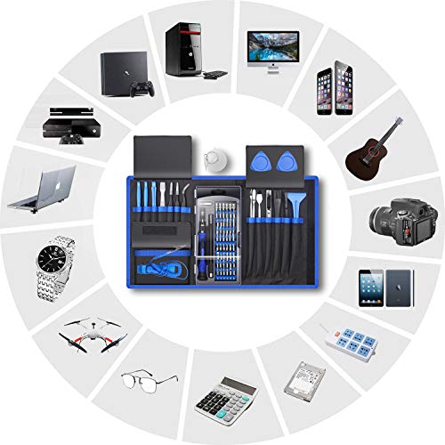 80 in 1 Professional Computer Repair Tool Kit, Precision Laptop Screwdriver Set, with 56 Bit, Anti-Static Wrist and 24 Repair Tools, Suitable for MacBook, PC, Tablet, PS4, Xbox Controller Repair…
