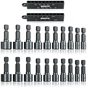 BROPPE 20Pcs Power Nut Driver Set for Impact Drill, SAE and Metric 1/4 - ? Hex Head Drill Bit Set Screwdriver Socket Set, High Hardness CR-V Steel, Quick Change Chuck Socket Wrench Screw Impact Nutsetter