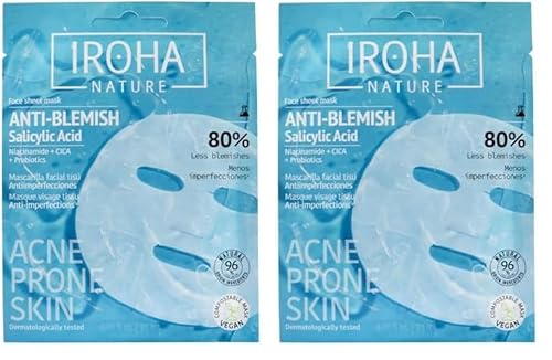 Iroha Nature - Mascarilla Anti-Imperfecciones | Ácido Salicílico, Niacinamida, Cica y Probióticos | Sachet 20 ml | Para Piel Mixta a Grasa | Previene y reduce los granos (Paquete de 2)