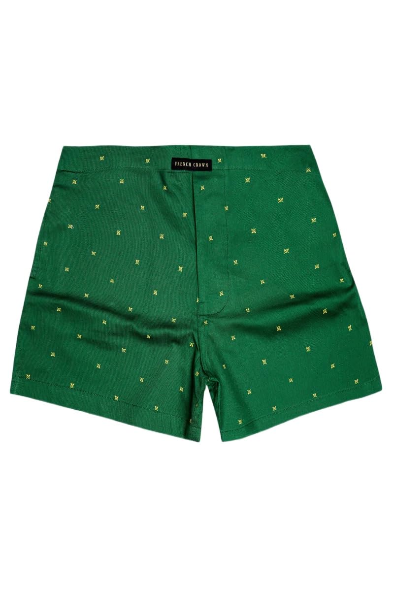french crown Men's Medium Forest Green with Yellow Cross Printed Dobby Premium Cotton Boxer-picture-57