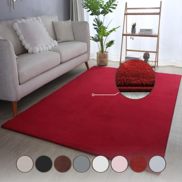 Carpettex Teppich Wohnzimmer Anti-Rutsch Teppich Waschbar in Waschmaschine 160 x 230 cm Rot -...