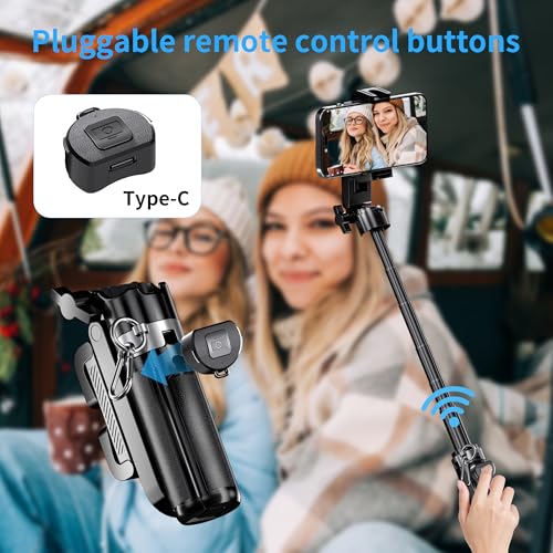 Image of Mini Selfie Stick Tripod Stand for iPhone ，6-Section Adjustable Height Extension (12-42cm)，10 Meter Remote One Click Control ，Suitable for Travel /Live Streaming /Outdoor Multiple Scenes