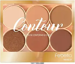 Febella Paleta de Contorno 6 Cores, Pó Compacto com Pincel Aplicador, 16,20g
