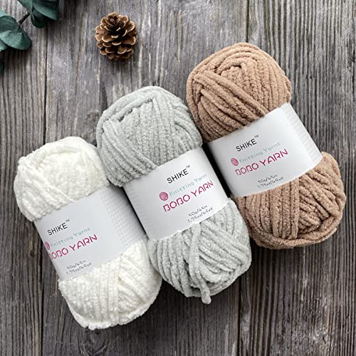 Shike Bobo Matte Chenille Yarn For Knitting And Crochet Baby Blanket,Weaving Diy Craft,Throw Pillow,Toy Doll (05-Camel, 3 Skeins) #TOP6
