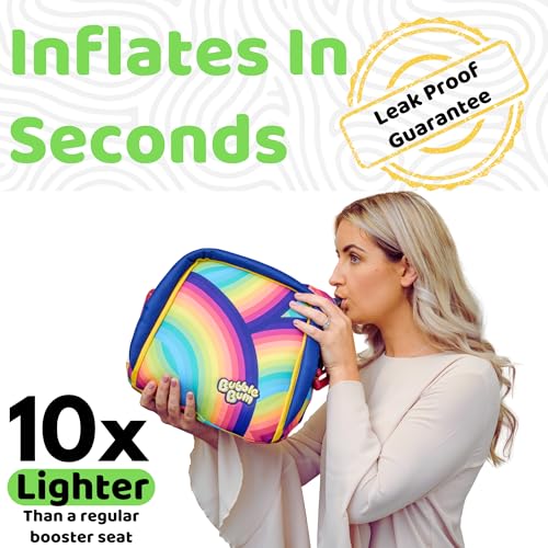 Image of BubbleBum Twin-Pack, Backless Booster Car Seat - Inflatable, Portable Travel Booster for Kids 40-100 lbs, Ages 4-11, Fits 3 Across, Rideshare & Carpool, FMVSS 213 Certified - Rainbow