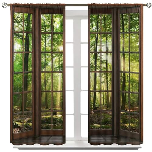 AuiMzoo Natural Landscape Curtains, Vintage Nature in The Forest Pattern