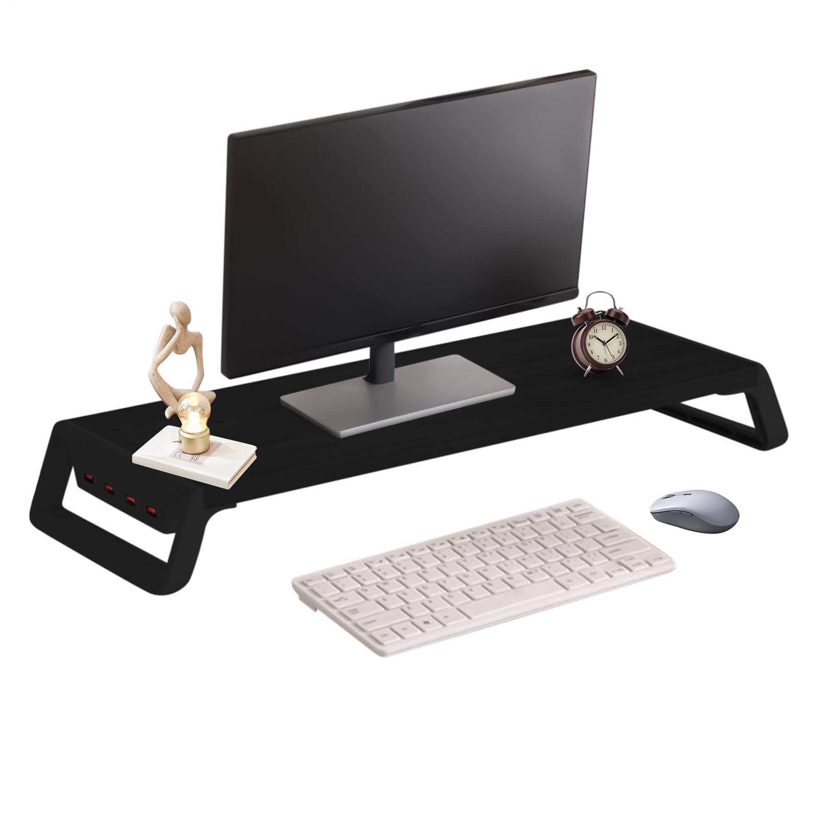 Supporto per monitor in legno con hub USB, scrivania da ufficio con 4 porte USB, perfetto per casa, scuola, appartamento e dormitorio, supporto ergonomico per monitor PC