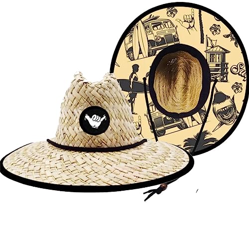 Baby Infant 48cm Lifeguard Hat Straw Beach Cap Brown Palm Patch (48cm Big Kahuna)