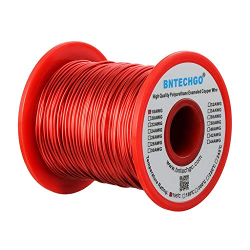 Image of BNTECHGO 18 AWG Magnet Wire - Enameled Copper Wire - Enameled Magnet Winding Wire - 1.0 lb - 0.0393 inch Diameter 1 Spool Coil Red Temperature Rating 155℃ Widely Used for Transformers Inductors | 18 Gauge Enameled Copper Coil Wire Widely Used For Transformers, Inductors, Speakers, Electromagnets, Educational Experiments