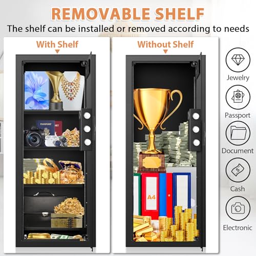 Image of Black 37.4 inch Tall Wall Safe Between Studs with Combo Lock & Removable Shelf
