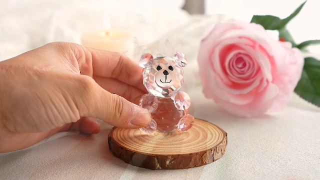H&D Ours en cristal en forme d'ourson en cristal Presse-papiers porte-bonheur Idée cadeau Rose Bear