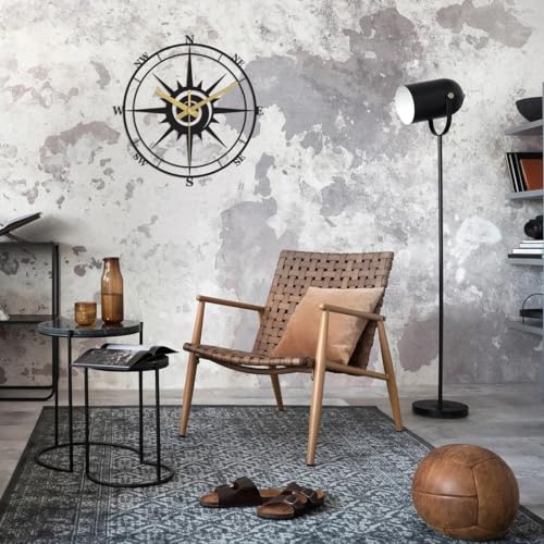 Image of Modern Compass Wall Clock, Oversized Wall Clock, Metal Wall Clock, Large Wall Clock, Minimalist Wall Clock, Silent Wall Clock, Gear Wheel Wall Clock (15.7 Inch)