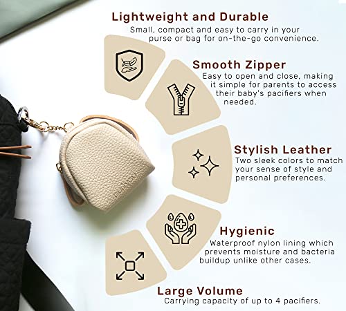 Image of purifyou Premium Leather Pacifier and Nipple Shield Cases - Set of 2 Black & Beige | Case for Diaper Bag & Stroller | Pacifier Box for Travel | Keeps Baby's Binkies Clean and Accessible