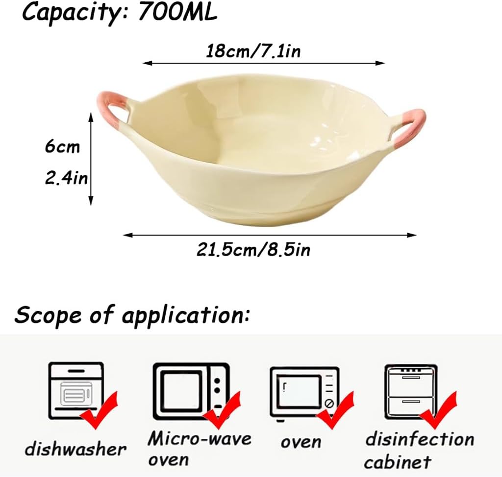 Bowls For Soup, Bowl with Handle, 700ml Ceramic Large Salad for Soups, Stews, Pasta Dishes