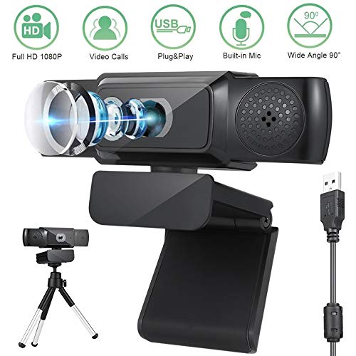 Auto Focus Webcam with Dual Microphone, HD 1080 Computer Web Camera with Tripod Driver Free Plug and Play Wide Range Compatibility, Camera Compatible with Desktop, Computer, PC and Laptop