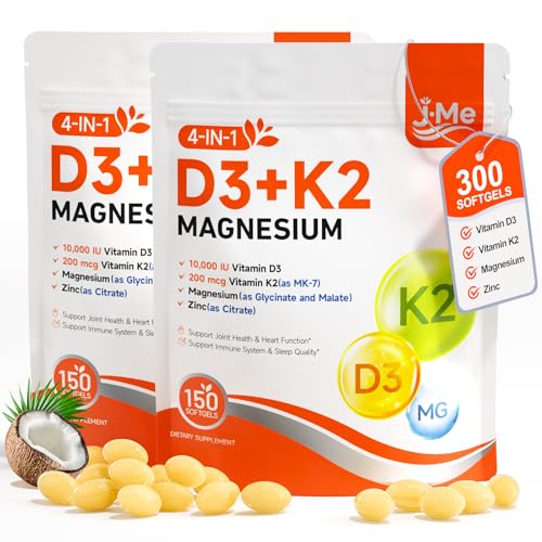 JME Core Vitamin D3 K2 10 000 IU Magnesium Supplement Bone & Vascular Health Support - Immune Function Support* with D3 and K2 (MK-7) Magnesium Glycinate & Malate Zinc Citrate -300 Softgels