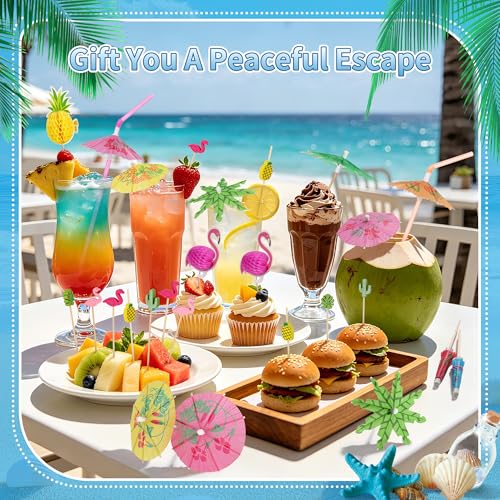 Accesorios de fiesta tropical 120 pzs sombrillas y pitillos miniatura 3