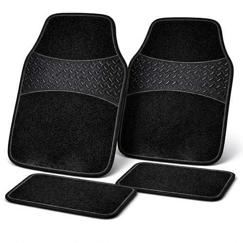 Set 4 Tappetini Auto Universali in Moquette Antiscivolo || Colore Nero || Anteriori e Posteriori || Protezione Interni Auto, Facili da Pulire