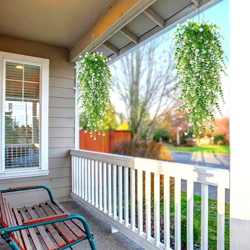 SOMYTING 6PCS Artificial Hanging Flowers,UV-Resistant Fake Hanging Plants Flower Bouquet Artificial Flowers for Garden Wall Fence Wedding Balcony Outdoor Inside Home Door Decoration (White) - Image 4