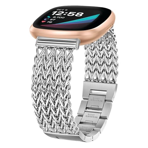 Alociaga^oh Fitbit Versa 4/Sense 2/Versa 3/SenseΉ 22mm hbV[XeXX`[`F[Xgbv fUCi[Xgoh (Vo[)