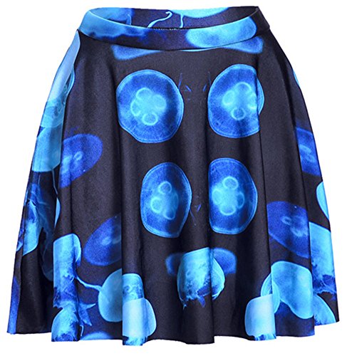 Sister Amy Women's Pleated Elastic Waist Band Flared Printed Midi Skater