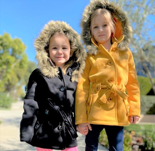 Girl Fleece Coat with Detachable Fur Lined Hood and Belt Black Fuchsia Grey Navy Red Burgundy2