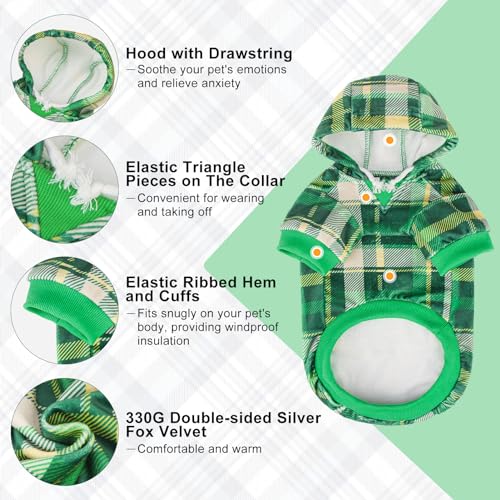 BEAUTYZOO-Plaid-Dog-Hoodie-Dog-Clothes-for-Small-Medium-Dogs-British-Style-Fleece-Dog-Sweater-with-Pocket-and-Leash-Hole-St-Patricks-Day-Pet-Outfit-Puppy-Sweatshirt-Pullover-French-Bulldog-Coat