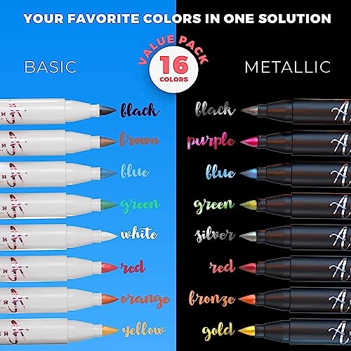 Image of ARTISTRO Paint Markers 16 Colors - Acrylic Pens for Rock, Glass, Fabric, DIY - Art Supplies - 16 Brush Tip Markers
