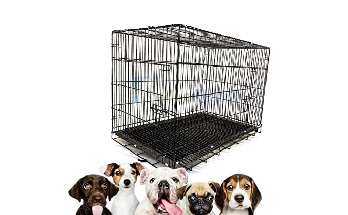 Image of Dog Trust Dog Cage Powder Coated Black Color Rust Proof Metal Folding Kennel Suitable for Large Size Breeds (36 inch Black cage)