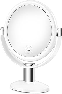 Vanity Mirror Makeup Mirror with 1X/10X Magnification, 7 inch Round Double Sided Magnifying Mirror 360 Degree Swivel, Bedroom/Bathroom Countertop Table Standing Mirror