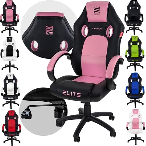 Bild 19 - ELITE Gaming Stuhl Exodus | Ergonomischer Bürostuhl - Schreibtischstuhl - Chefsessel - Sessel - Racing Gaming Stuhl - Gamingstuhl - Drehstuhl - Chair - Kunstleder Sportsitz (Schwarz)