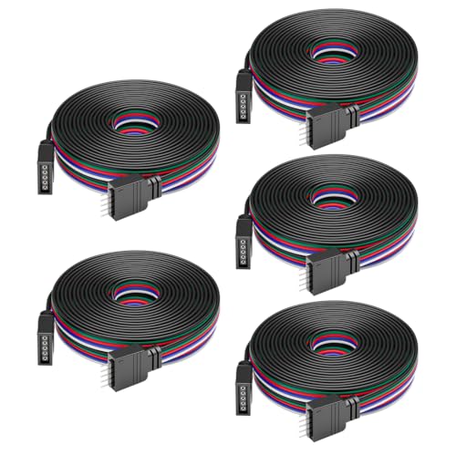 BTF-LIGHTING 5PIN 22AWG JST SM LED Connector 5pcs/Pack Male Female Connector with 2m Cable for PWM SMD FCOB RGBW LED Strip without Soldering Controller Wire