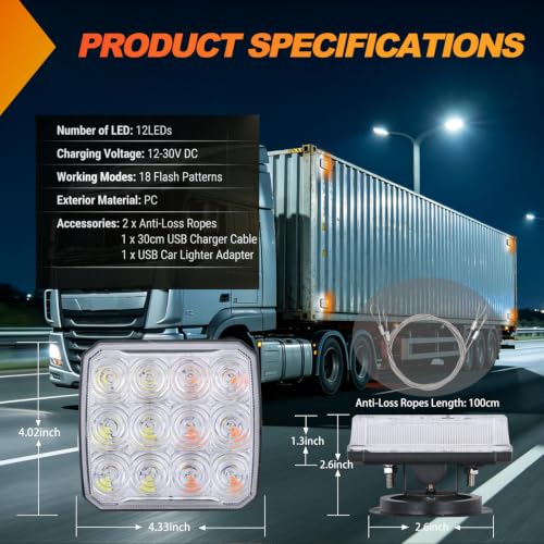 Image of Nilight Magnetic Strobe Lights 2PCS Amber White 12 LED Rechargeable