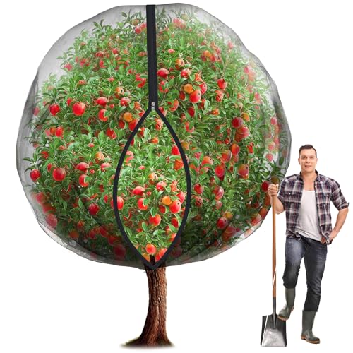 10.8 x 9.8 Ft Black Large Fruit Tree Netting with Zipper and Drawstring, Breathable Mesh Garden Bird Netting Plant Cover, Insect Bird Barrier Net Mesh for Protect Fruits Plants from Squirrel Bugs