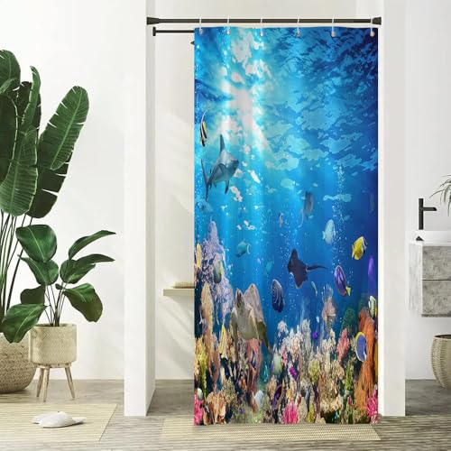 Xiaoterna Vie Marine Rideau de Douche 3D sous la mer Animaux Marins Rideau de Salle de Bain Océan Poisson Dauphin Rideau de Douche Lavable Tortue Requin Tissu...